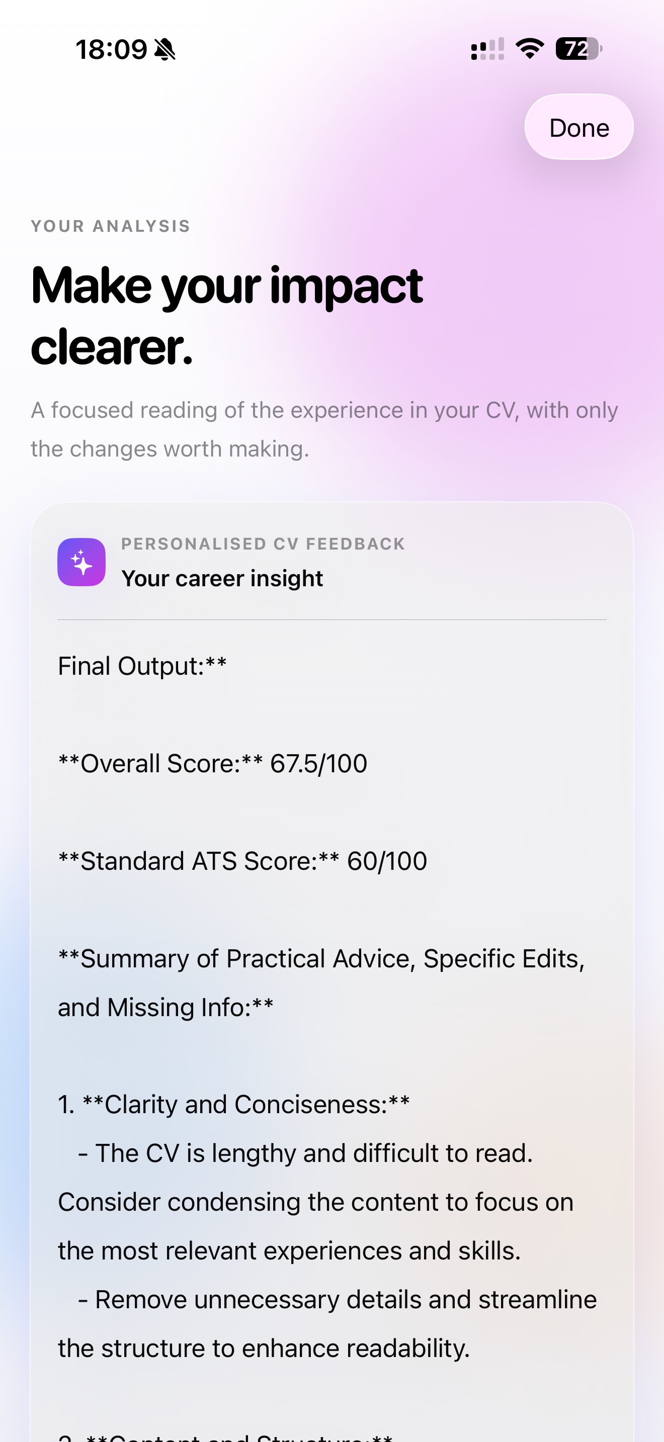 Personalised CV feedback in Job Buddy